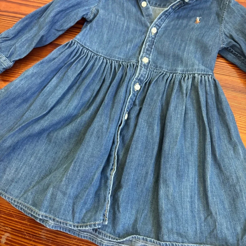 Ralph Lauren Baby Girl Denim Shirt Dress 18M Blue Cotton Pony Jean Button Front